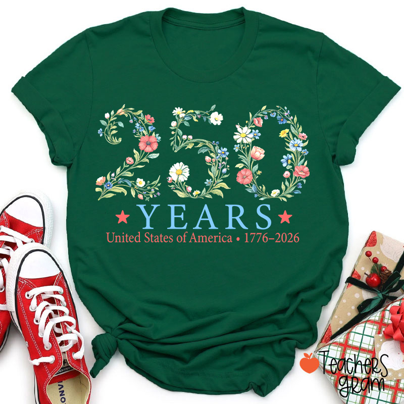 USA 250th Anniversary Floral Teacher T-Shirt
