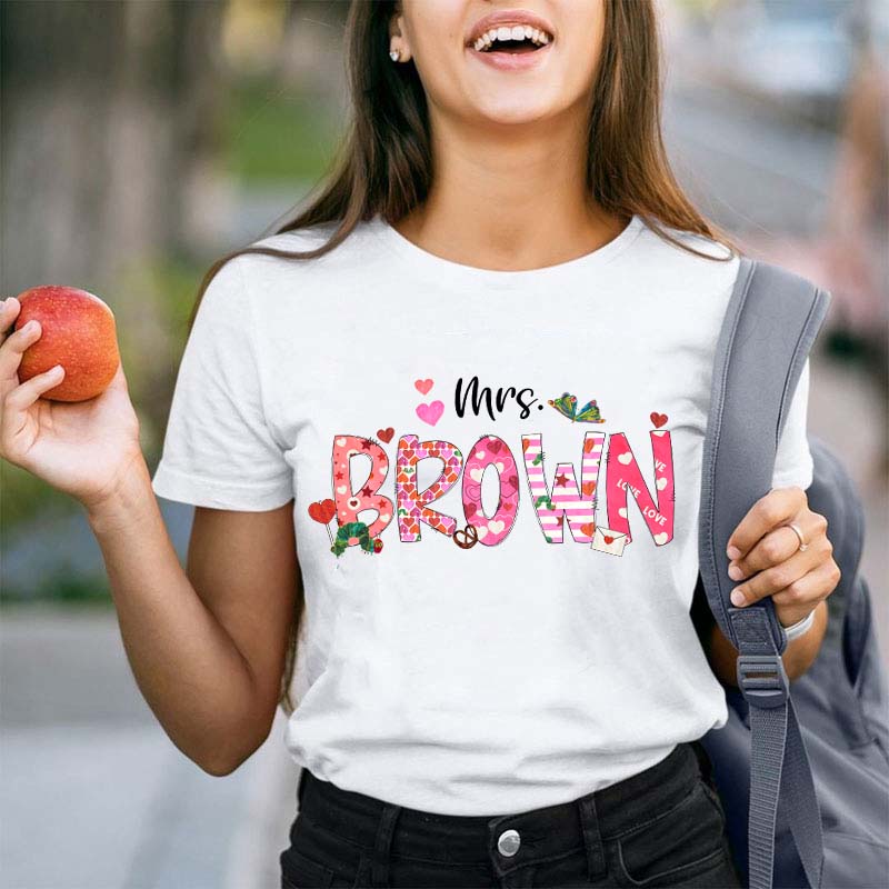 Personalized You Makes My Heart Flutter Butterfly Teacher T-Shirt