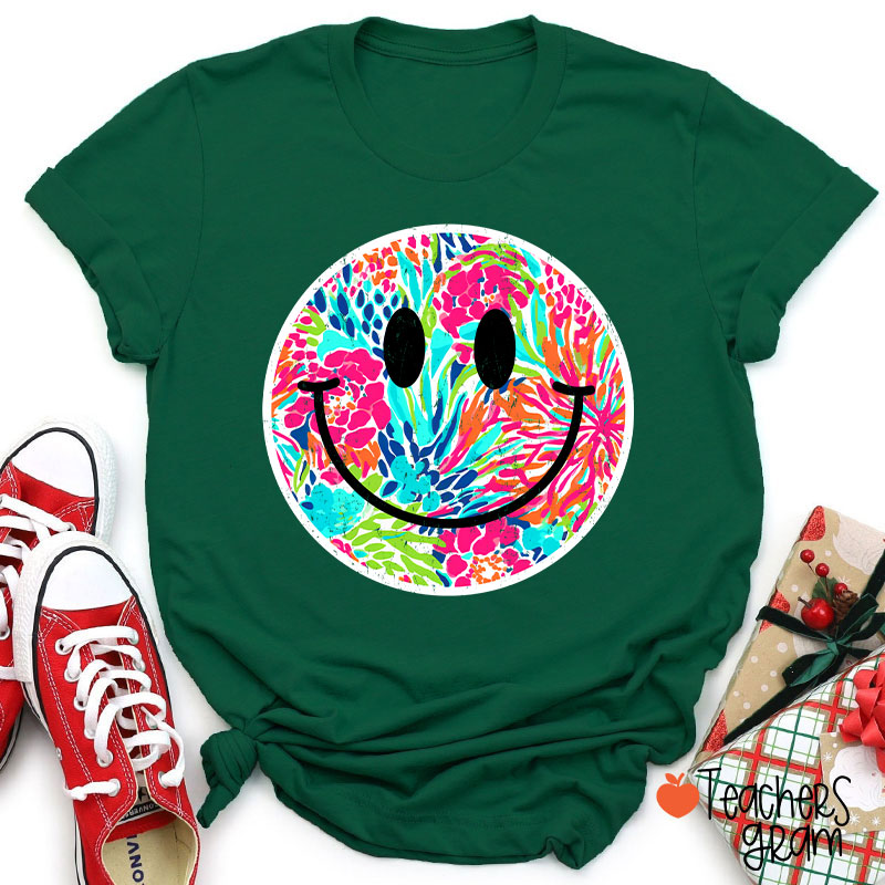 Smile Face Summer Floral Retro Beach Vibes Teacher T-Shirt