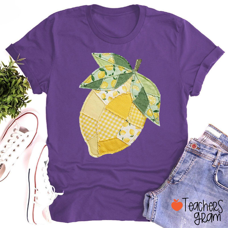 Faux Quilted Patchwork Lemon Teacher T-Shirt