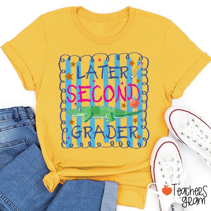 Personalized Grade Preppy Striped Later Teacher T-Shirt