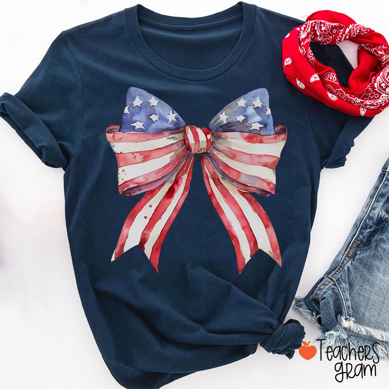 American Flag Bow Teacher T-Shirt