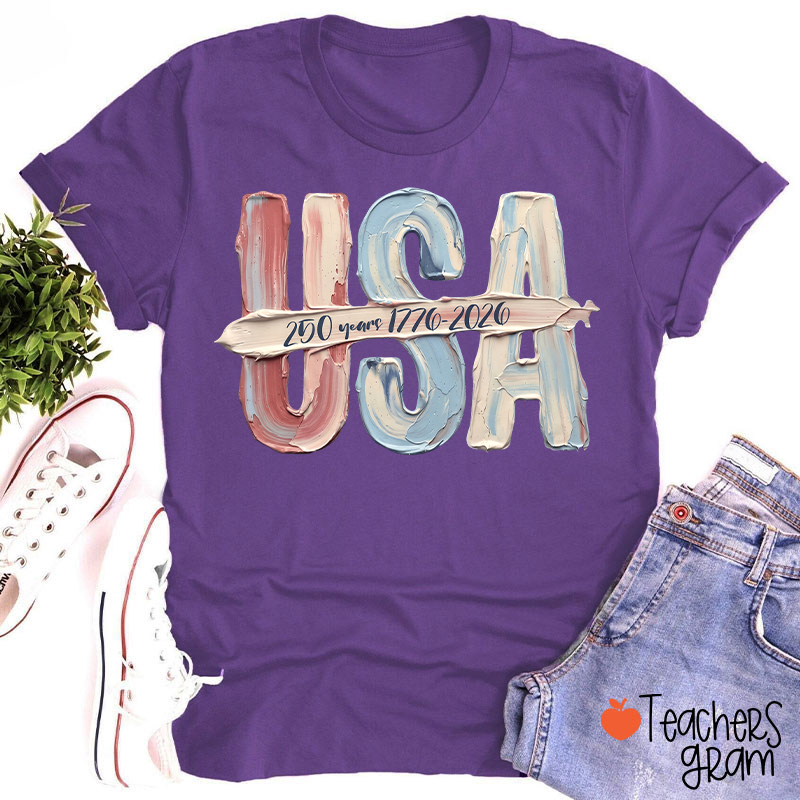 Watercolor USA 250 Years Teacher T-Shirt