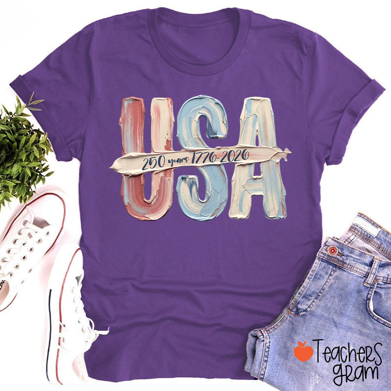 Watercolor USA 250 Years Teacher T-Shirt