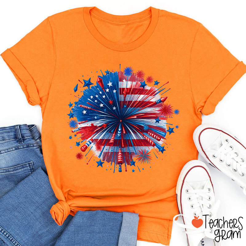 USA Firework Independence Day Teacher T-Shirt
