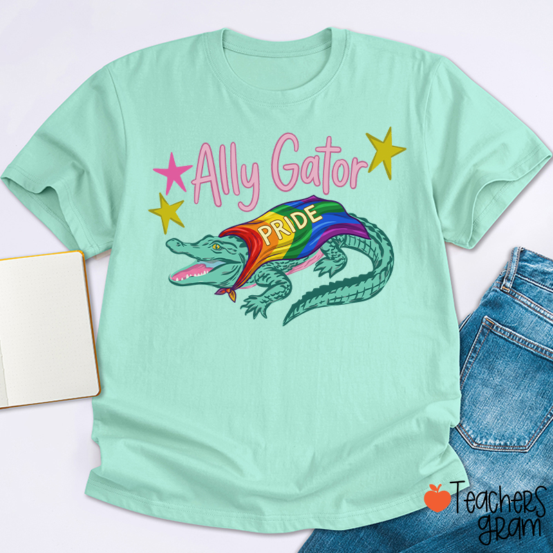 Ally Gator Rainbow Pride Teacher T-Shirt