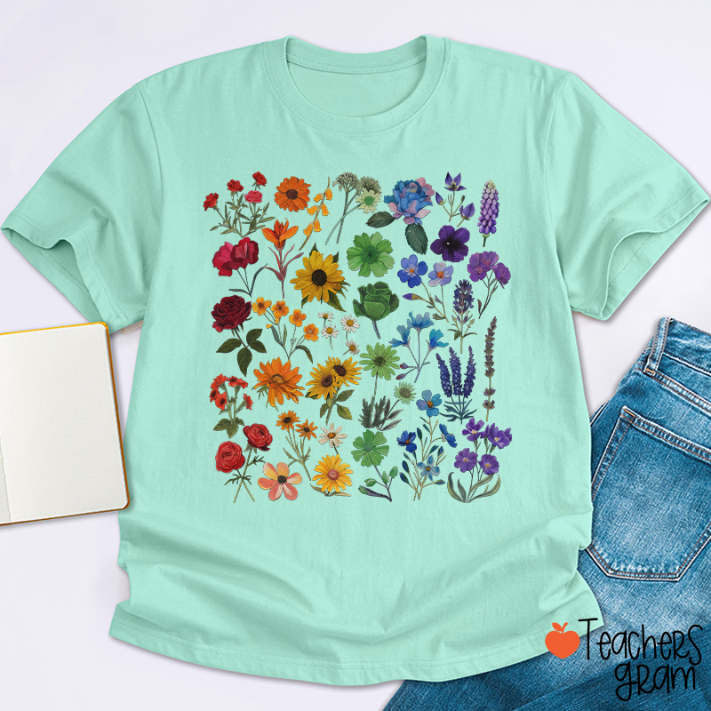 Rainbow Pride Color Wildflowers Teacher T-Shirt