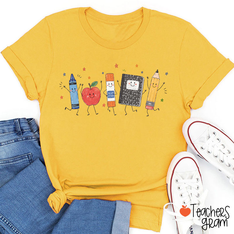 Cute Anthropomorphic School Supplies Teacher T-Shirt