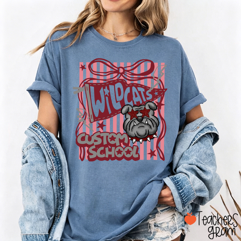 Personalized Mascot Coquette Bow Striped Teacher T-Shirt