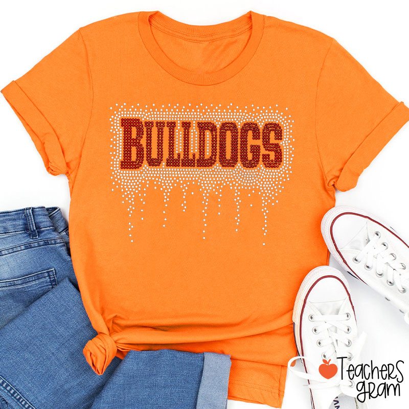 Personalized Mascot Drip Faux Rhinestone Teacher T-Shirt