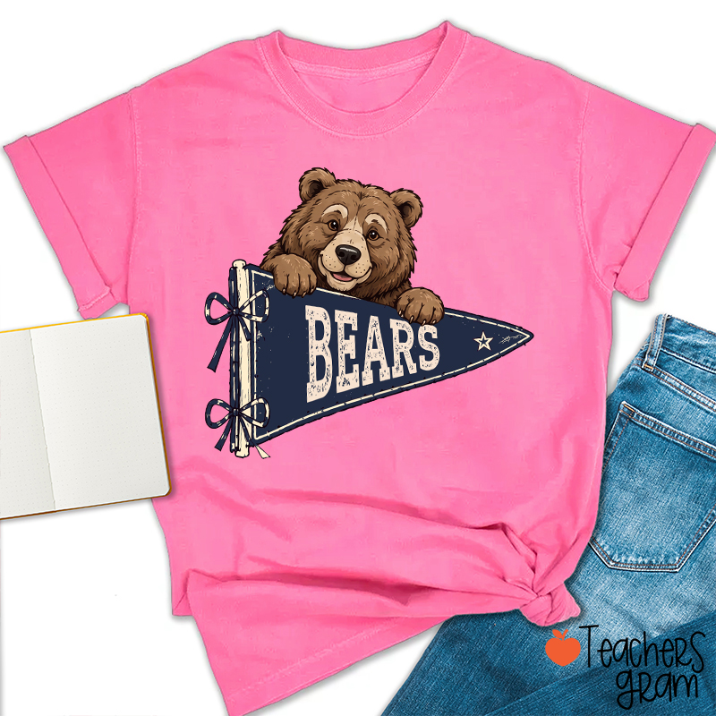 Personalized Mascot Team Name Vintage Pennant Bow Star Teacher T-Shirt