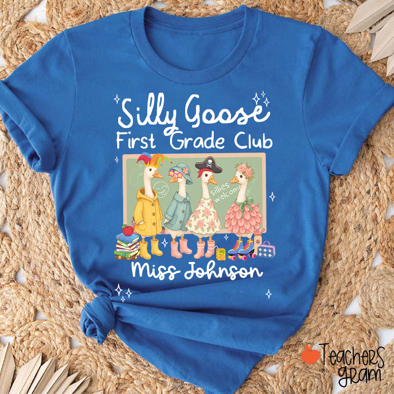 Personalized Grade Name Silly Goose Cartoon Classroom Print Teacher T-Shirt