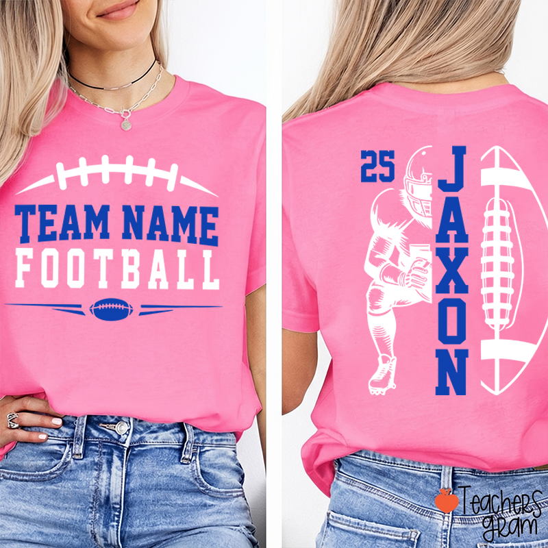 Personalized Team Name Football Season Game Day Teacher Two Sided T-Shirt