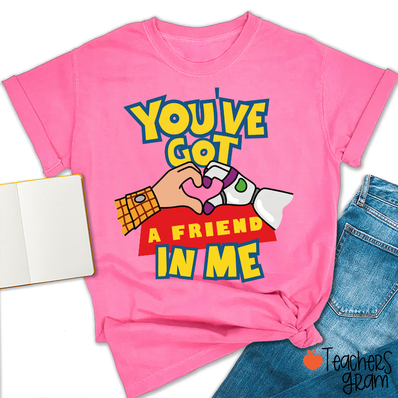 You've Got A Friend In Me Cartoon Cowboy Astronaut Hand Heart Friendship Teacher T-Shirt
