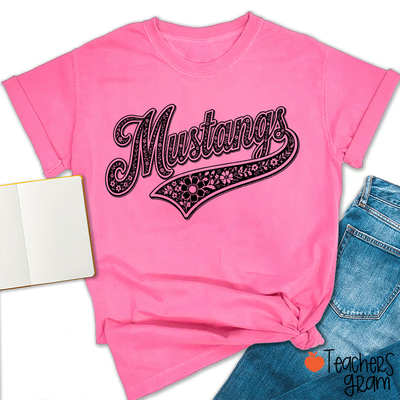 Personalized Mascot Floral Script Teacher T-Shirt