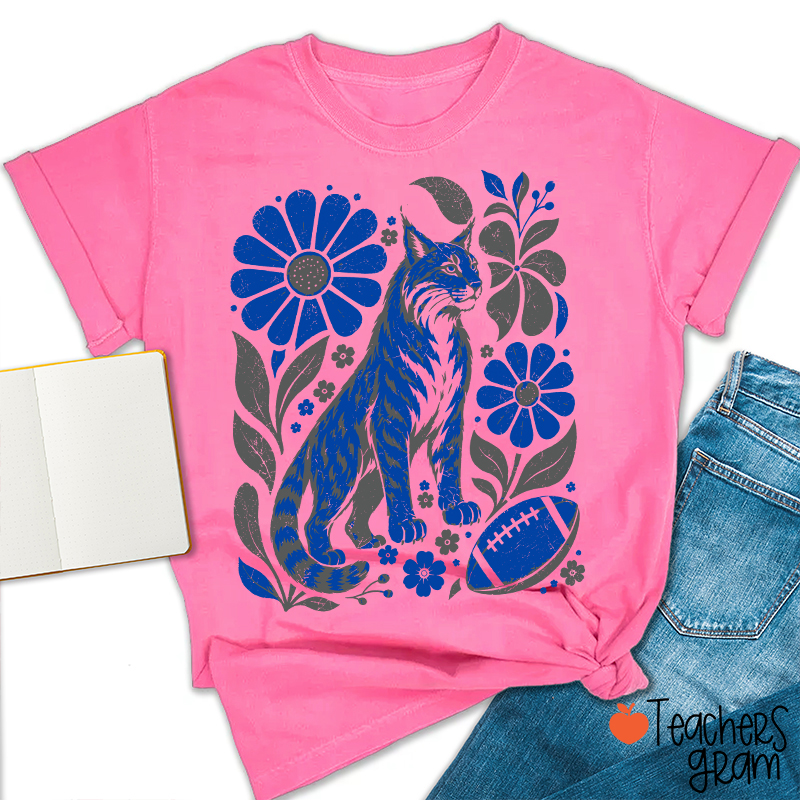 Personalized Mascot Floral Football Vintage Graphic Teacher T‑Shirt