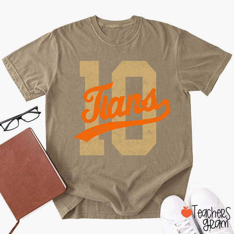 Personalized Mascot Distressed Sport Number Teacher T‑Shirt