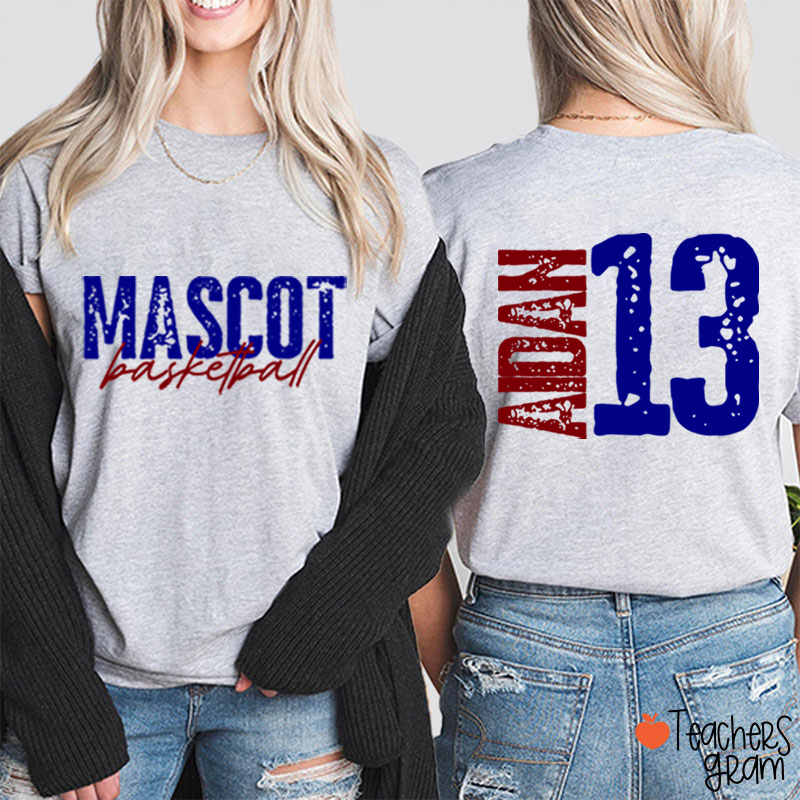 Personalized Mascot Name And Number Basketball Teacher Two Sided T-Shirt