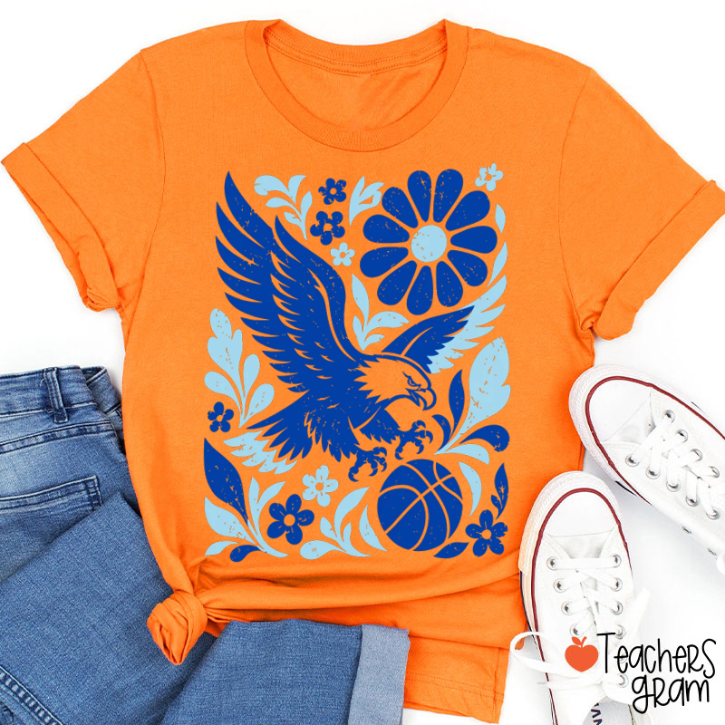 Personalized Mascot Floral Football Vintage Graphic Teacher T‑Shirt