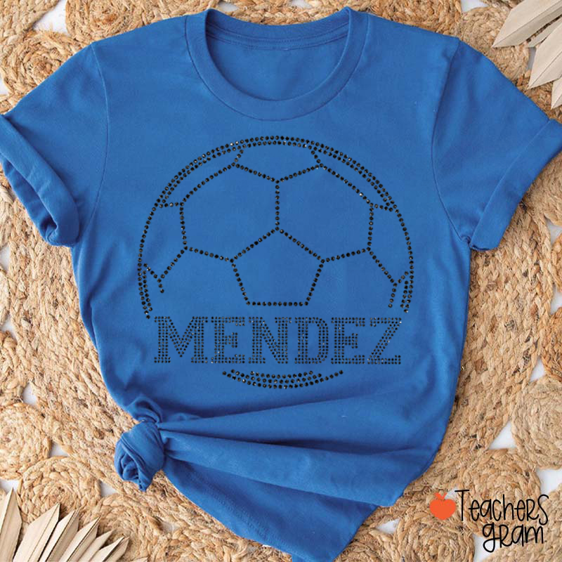 Personalized Color Text Football Sparkling Teacher T‑Shirt