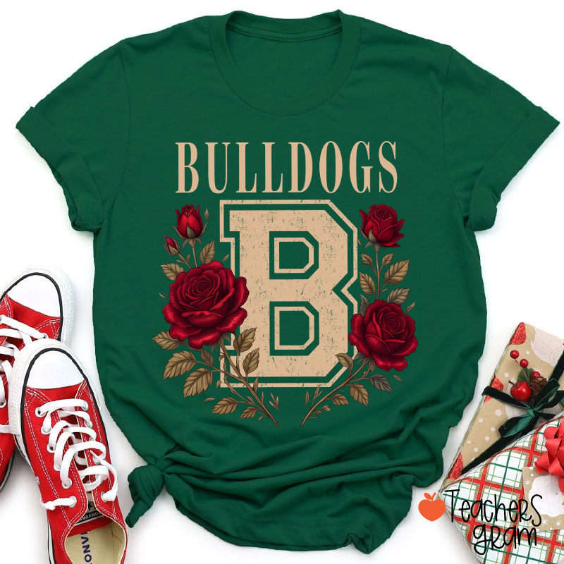 Personalized Mascot Sport Floral Initial Letter Teacher T‑Shirt
