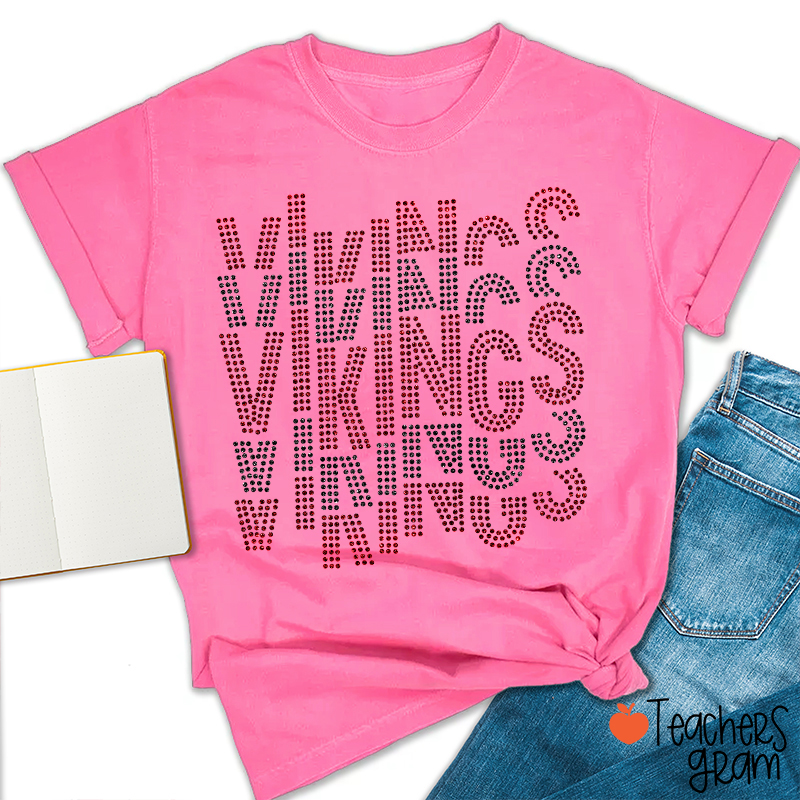 Personalized Mascot Glitter Stacked Text Sports Teacher T‑Shirt