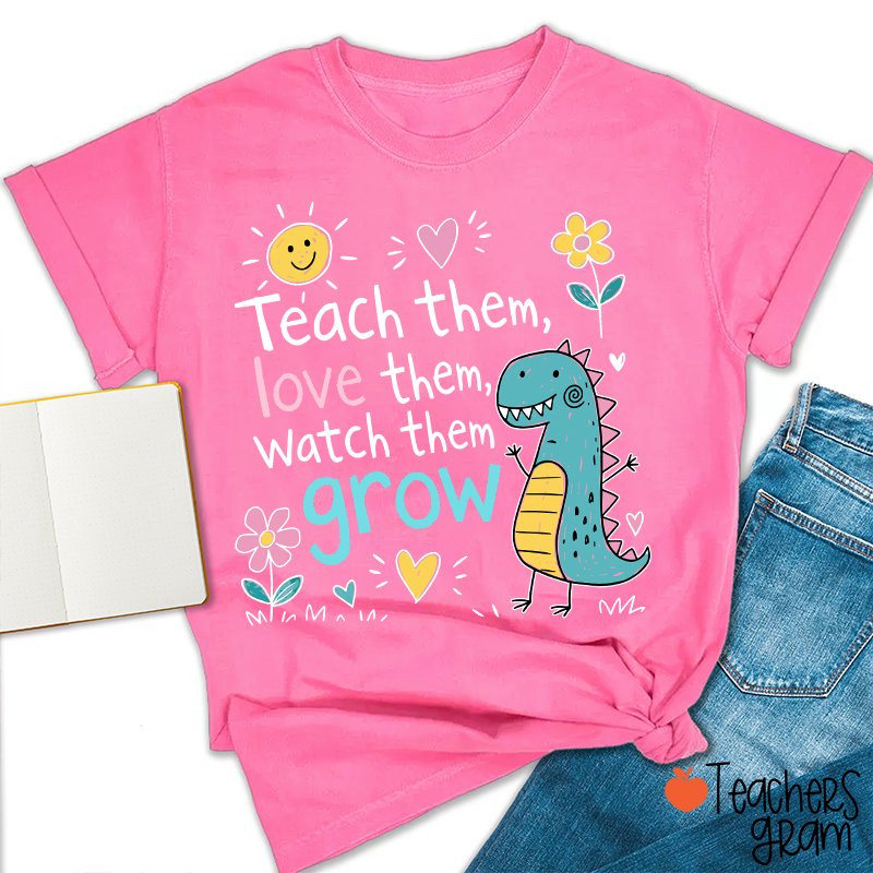 Cute Dinosaur Flower Quote Graphic Teacher T-Shirt
