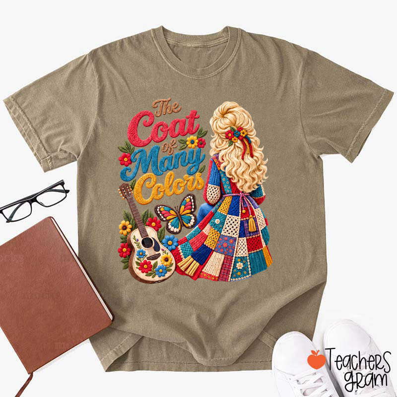 The Coat Of Many Colors Dolly Floral Guitar Teacher T-Shirt