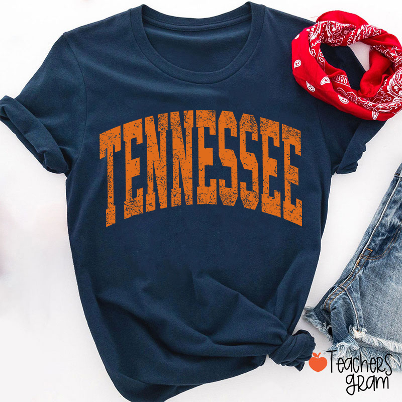 Vintage Distressed Tennessee Bold Arch Letter Teacher T-Shirt