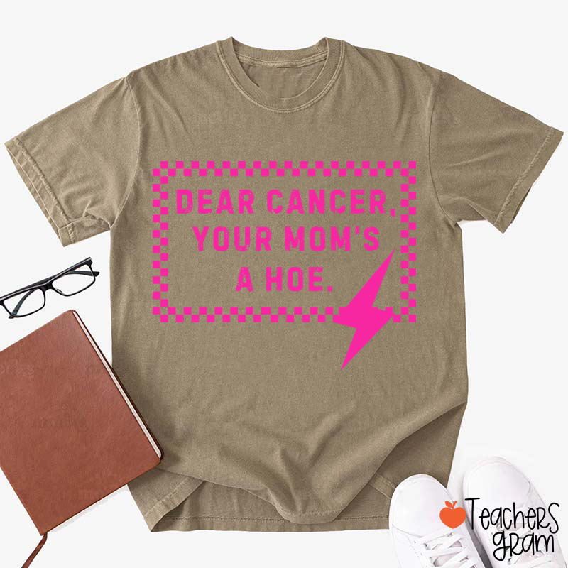 Funny Anti‑Cancer Quote Pink Checker Lightning Bolt Teacher T-Shirt