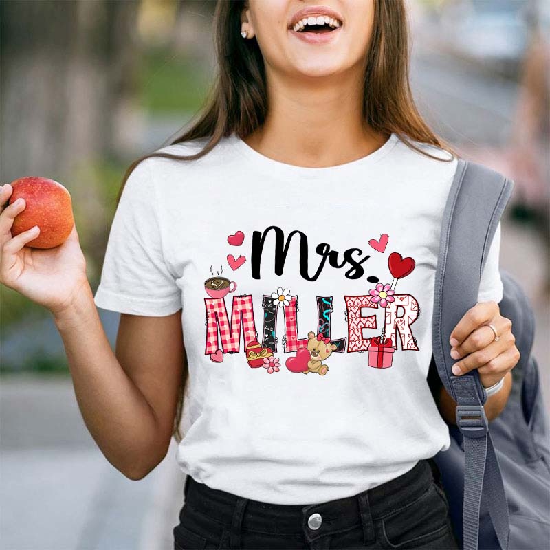 Personalized Valentine Vibe Teacher T-Shirt
