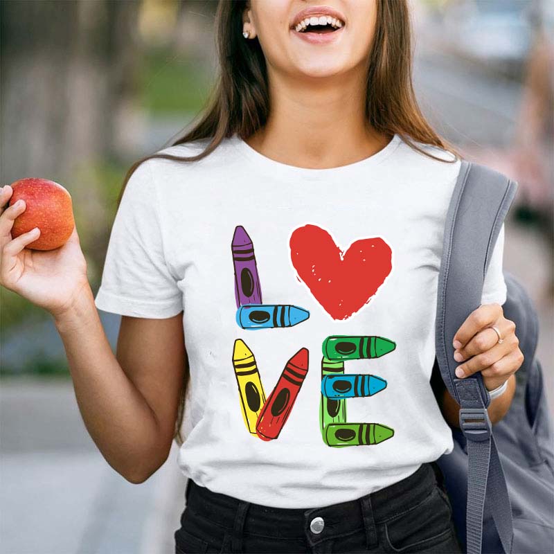 Colored Crayons Love Teacher T-Shirt