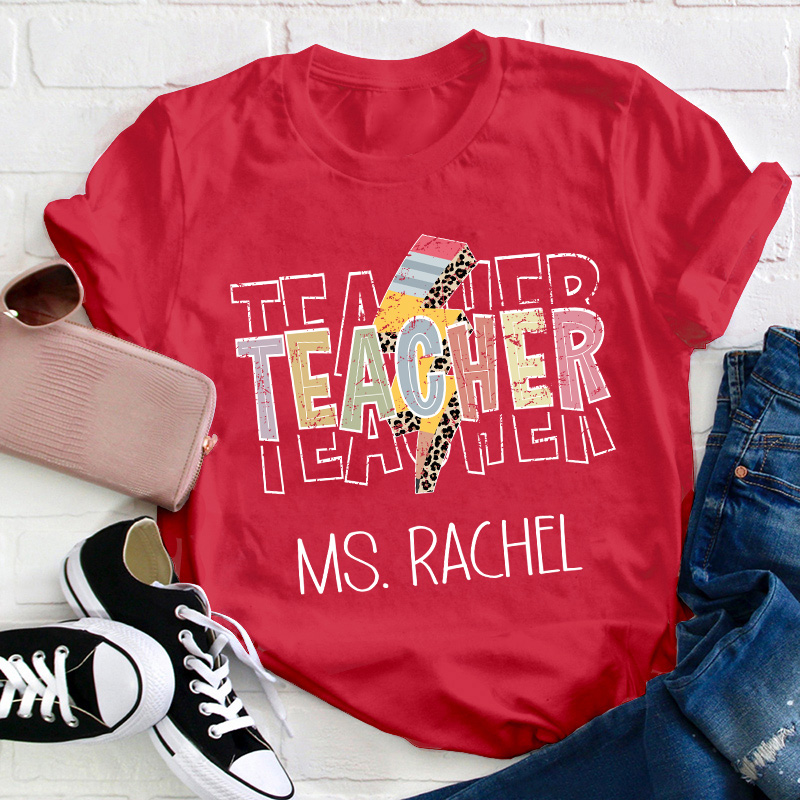 Personalized Lightning Pencil Teacher T-Shirt