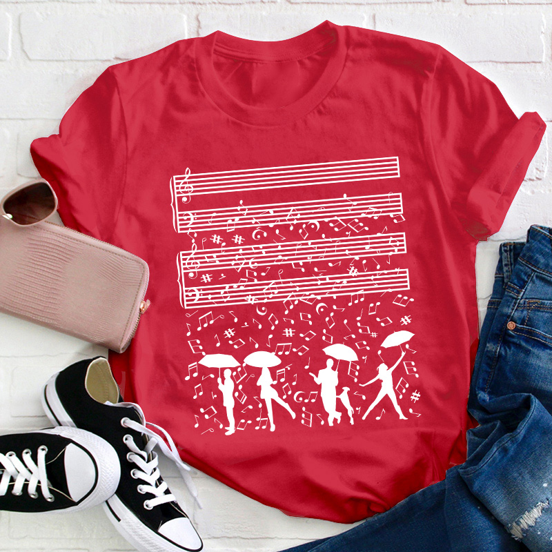 Dancing On The Rainy Night Under The Musical Notes Teacher T-Shirt