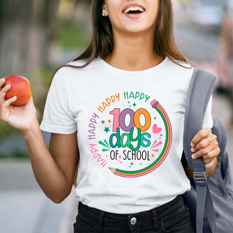 Happy Happy Happy Happy 100 Days Of School Teacher T-Shirt