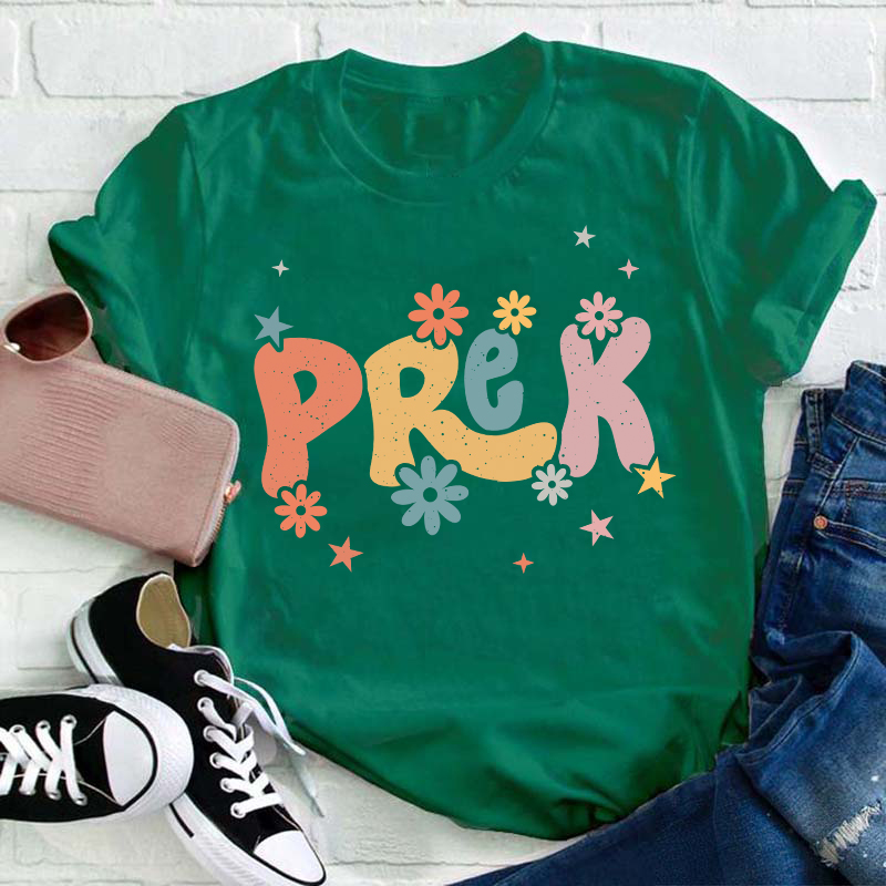 Personalized Name And Grade Bloom Flowers Teacher T-Shirt