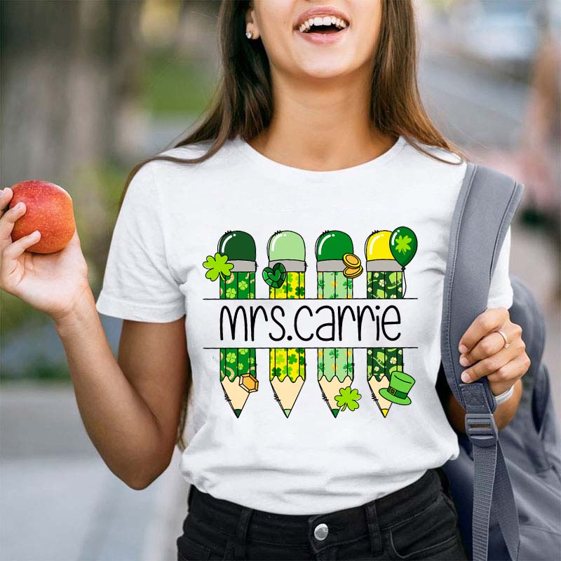 Personalized Green Pencil Teacher T-Shirt