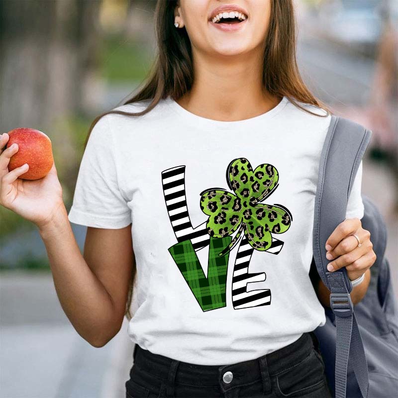 Love Patrick Day Leaf Clover Teacher T-Shirt