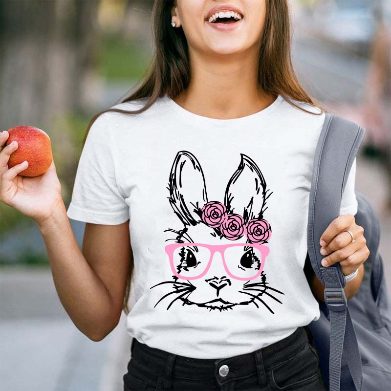 Bunny With Pink Glasses Teacher T-Shirt