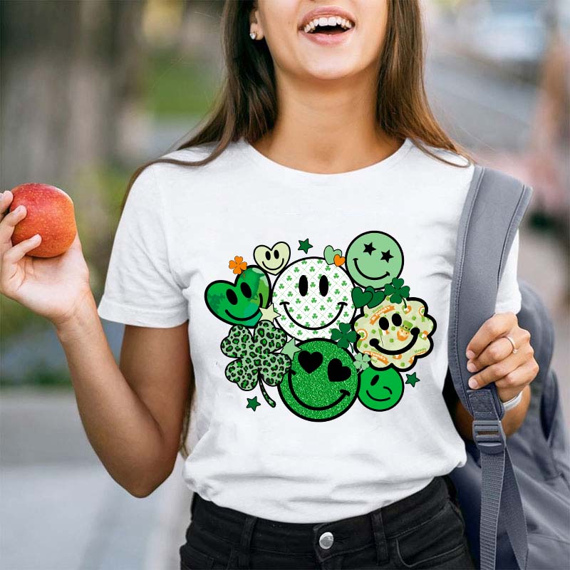St Patricks Day Smiley Faces Teacher T-Shirt