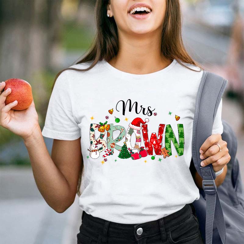 Personalized Name Christmas Atmosphere Teacher T-Shirt