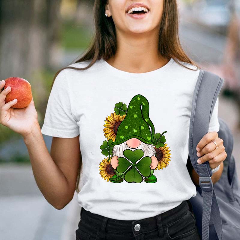 St. Patricks Day Gnome With Sunflowers Teacher T-Shirt