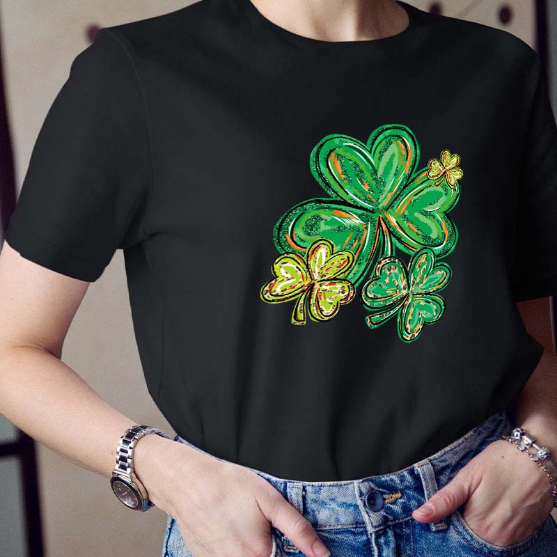 St Patrick's Day Clover Print Teacher T-Shirt