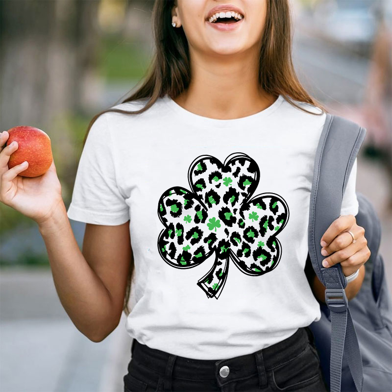 Green Leopard Clover Teacher T-Shirt