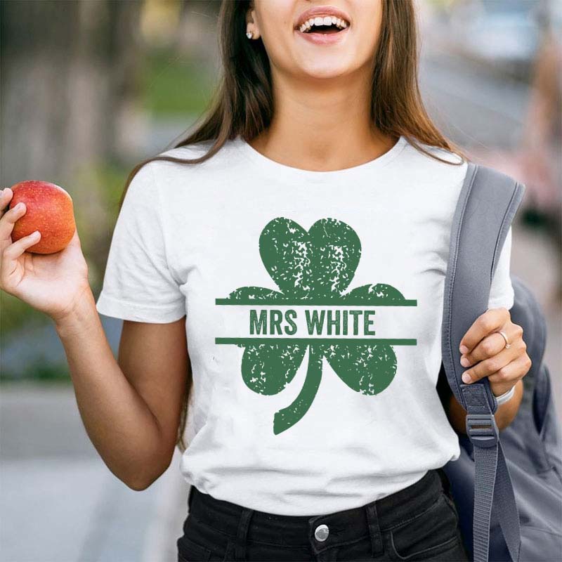 Personalized Lucky Clovers Teacher T-Shirt
