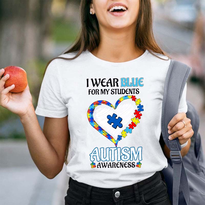 Personalized I Wear Blue For Autism Awareness Teacher T-Shirt