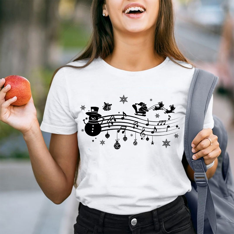 Santa Sleigh Snowman Music Teacher T-Shirt