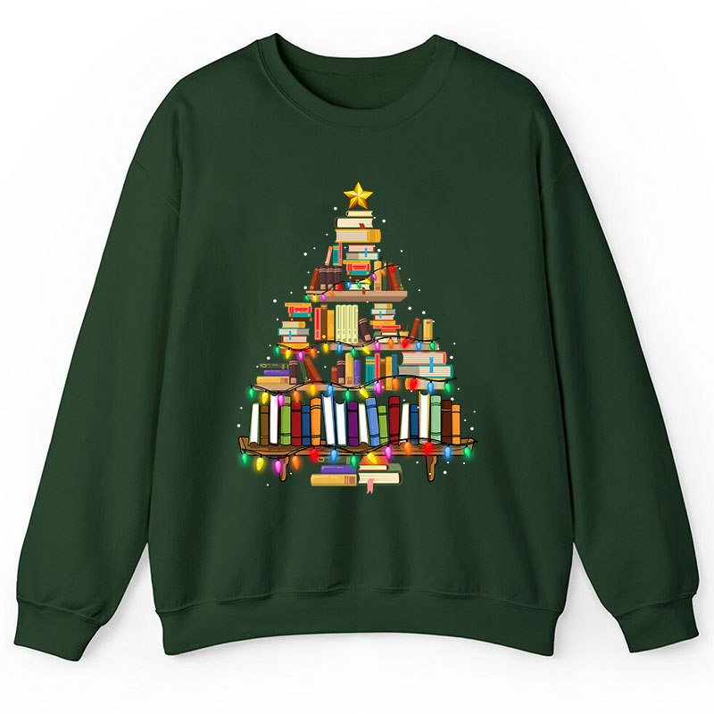 Book Christmas Tree Teacher Sweatshirt