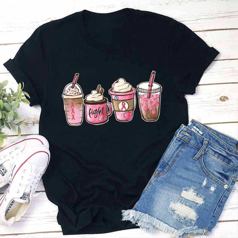 Fight Breast Cancer Coffee Teacher T-Shirt