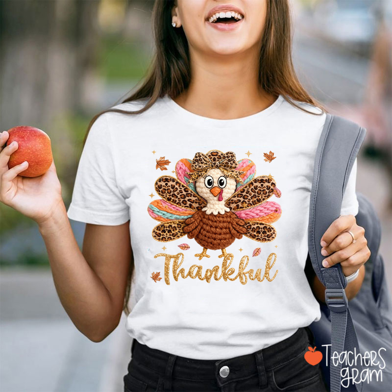 Faux Yarn One Thankful Turkey Teacher T-Shirt